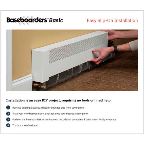 Baseboarders® Basic Series 4 ft Steel Easy Slip-on Baseboard Heater Cover,  White | B2331645 - GLOBALindustrial.ca
