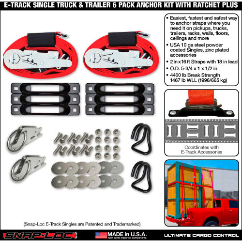 Snap-Loc E-Track Single Truck Trailer Tie-Down Anchor Kit W/2x 16