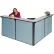 Comptoir d'accueil Interion® en L, 80" de largeur x 80" de profondeur x 44" de hauteur, plan de travail gris, panneau bleu