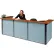 Interion® U-Shaped Reception Station With Cherry Counter & Blue Paneling, 124"W x 44"D x 44"H