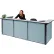 Comptoir d'accueil Interion® en forme de U, 124" de largeur x 44" de profondeur x 44" de hauteur, plan de travail gris, panneau bleu