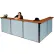 Comptoir d'accueil Interion® en L, 116" de largeur x 80" de profondeur x 44" de hauteur, plan de travail en cerisier, panneau bleu