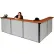Comptoir d'accueil en L Interion®, 295 cm (L) x 203 cm (P) x 112 cm (H), comptoir en merisier, panneau gris