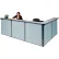 Comptoir d'accueil Interion® en L, 116" de largeur x 80" de profondeur x 44" de hauteur, plan de travail gris, panneau bleu