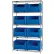 Quantum® 5 Shelf Chrome Bin Shelving, 42"W x 18"D x 74"H, 8 Giant Stack Containers, Blue
