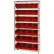 Étagère en fil métallique chromé Global Industrial™ avec 28 bacs empilables rouges, 36" de largeur x 12" de profondeur x 74" de hauteur, gris