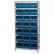 Étagère en fil métallique chromé Global Industrial™ avec 21 bacs empilables géants en plastique bleus, 36 x 18 x 74