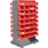 Rayonnage mobile de préparation de commandes double face Global Industrial™ à 16 étagères - 64 bacs de rangement en plastique rouge de 8" de large