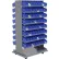 Global Industrial™ 16 Shelf Double-Sided Mobile Pick Rack - 128 Blue Plastic Shelf Bins 4" Wide