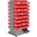 Rayonnage mobile de préparation de commandes double face Global Industrial™ à 16 étagères - 128 bacs de rangement en plastique rouge de 4" de large