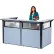 Comptoir d'accueil Interion® en forme de U avec vitre, 88" L x 44" P x 44" H, plan de travail gris, panneau bleu