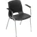 Chaise empilable Interion® de la collection Merion, avec dossier moyen et accoudoirs fixes, en plastique, noire - Lot de 4