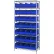 Étagère Quantum® à 8 bacs chromés, 91,4 cm (L) x 53,3 cm (P) x 188 cm (H), 28 bacs empilables, bleue