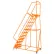 Échelle roulante en acier perforée, 24" de large, 10 marches, 21" de profondeur, marche supérieure verrouillable, couleur orange, avec main courante conforme aux normes Cal OSHA
