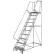 Échelle roulante en acier perforé de 61 cm de large (24 po), 10 marches, profondeur de la marche supérieure : 53 cm (21 po), avec main courante conforme aux normes Cal OSHA