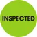 Étiquettes rondes en papier Tape Logic® de 2 pouces de diamètre, avec la mention « Inspecté » imprimée, vert fluorescent, rouleau de 500