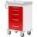 Chariot médical pour service des urgences Detecto® série Rescue, structure blanche avec 5 tiroirs rouges