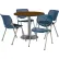 KFI 42" Round Dining Table & Chair Set, Walnut Table With Navy Plastic Chairs