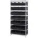 Étagère Quantum® à 8 bacs chromés, 91,4 cm (L) x 53,3 cm (P) x 188 cm (H), 24 bacs empilables, noire