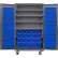 Armoire à bacs mobile configurable Global Industrial™, grise, 48" L x 24" P x 85" H, 4 étagères, 144 bacs bleus