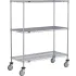 Chariots à étagères métalliques extra-profondes Nexel® en époxy Nexel® et argent, équipés de roulettes verrouillables