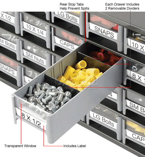 AkroMils Steel Small Parts Storage 19320 17"W x 11"D x 11"H w/ 20 Gray Drawers