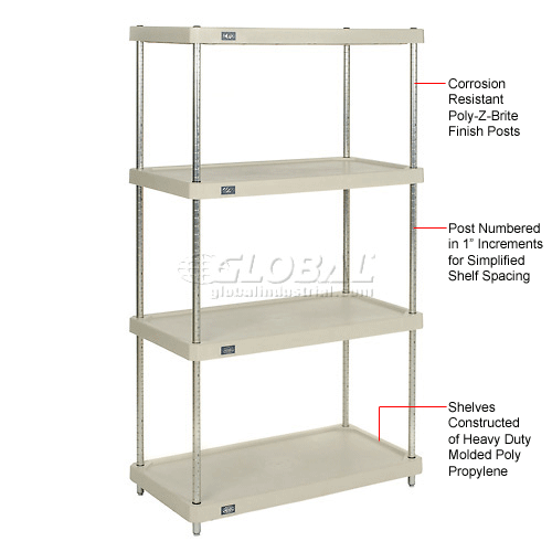 Nexel® Plastic, 4 Tier, Solid Shelving Unit, PolyZBrite® Posts, 36"W