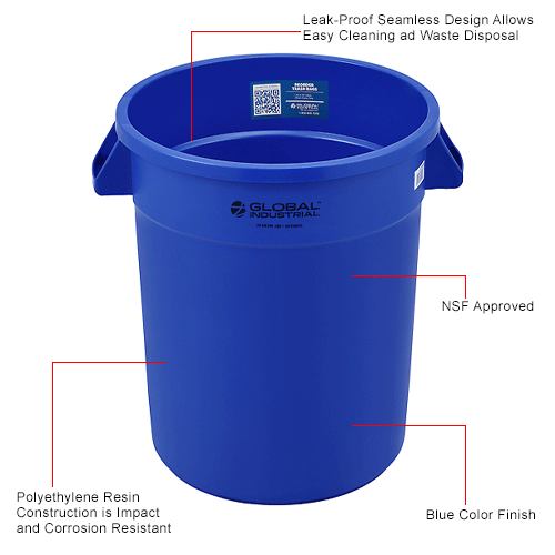 Global Industrial™ Plastic Trash Can 20 Gallon Blue 240458BL