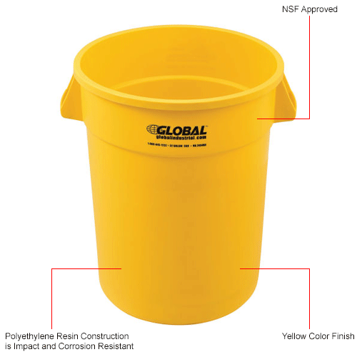 Global Industrial™ Plastic Trash Can 32 Gallon Yellow 240460yl Globalindustrialca 