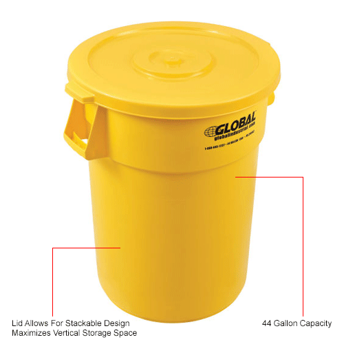 Global Industrial™ Plastic Trash Can Lid 44 Gallon Yellow 240463yl Globalindustrialca 