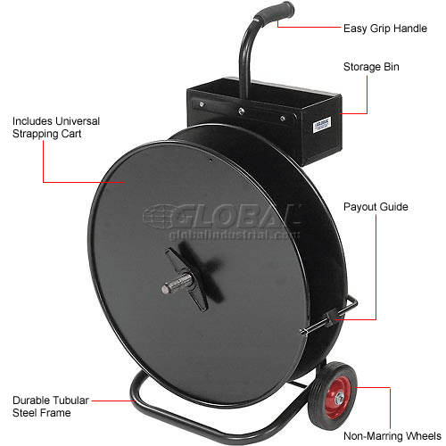 Global Industrial™ Strapping Kit w/ Tensioner, Crimper, Seals & Cart, 1