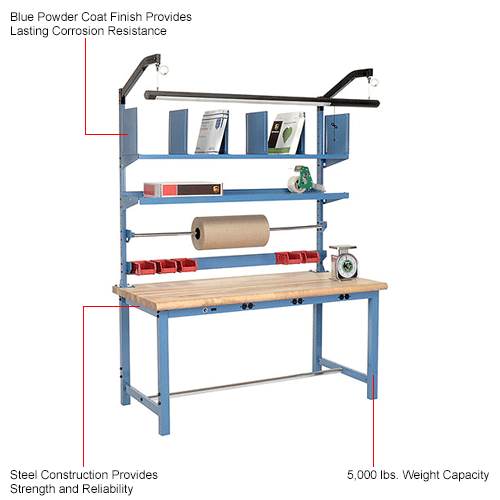 Global Industrial™ Packing Workbench W/Riser Kit & Power Apron, Maple