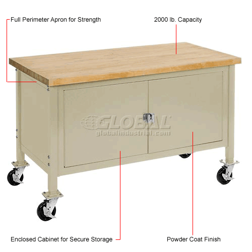 Global Industrial™ 60 x 30 Mobile Workbench Security Maple