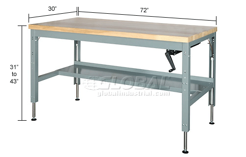 72 X 30 Hydraulic Ergonomic Workbench Maple Top