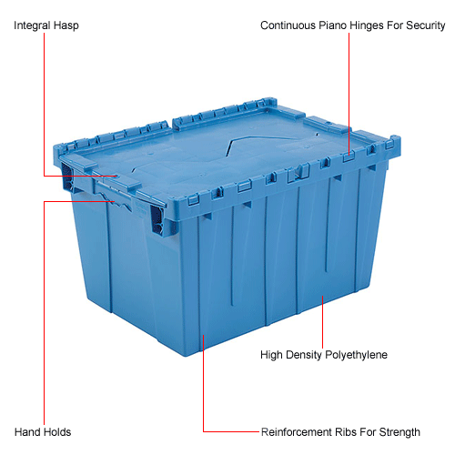 blive irriteret kanal Wetland Global Industrial™ Plastic Shipping/Storage Tote w/ Attached Lid,  21-7/8"x15-1/4"x12-7/8",Blue | 257809BL - GLOBALindustrial.ca