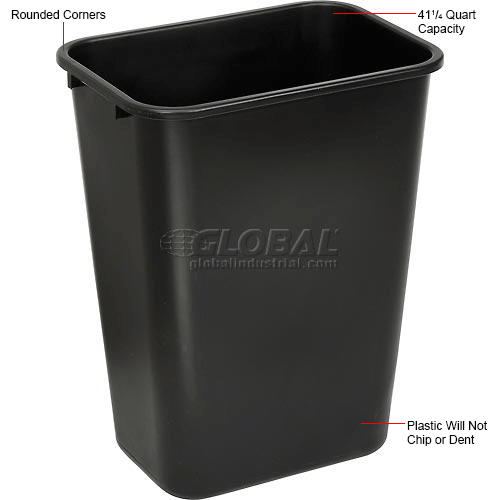 Global Industrial™ 411/4 Qt. Plastic Wastebasket Black 261749BK