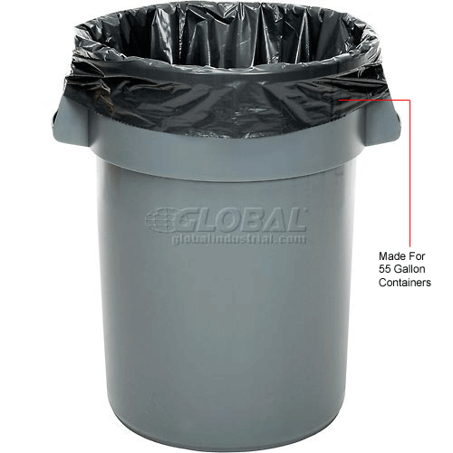 Global Industrial Extra Heavy Duty Black Trash Bags - 55 to 60 gal, 1.4 mil, 100 Bags/Case