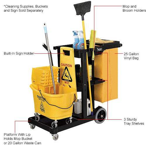 Global Industrial™ Janitor Cart Black with 25 Gallon Vinyl Bag 261896