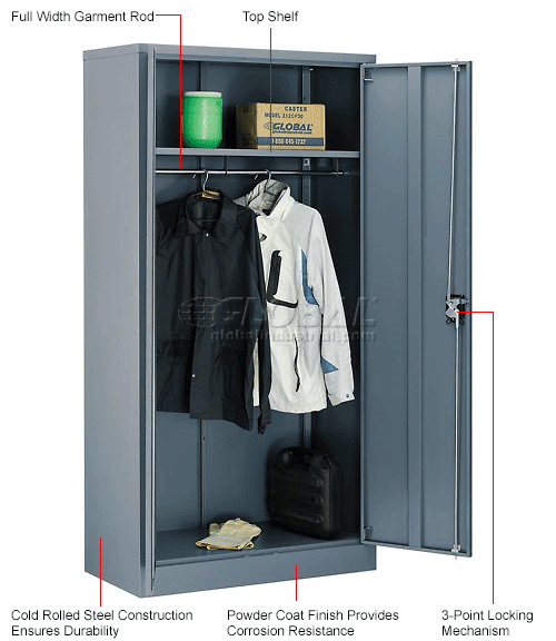 Global Wardrobe Cabinet Easy Assembly 36x18x72 Gray