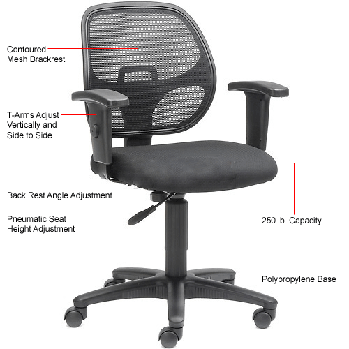Mesh Office Chair With Arms Fabric Black