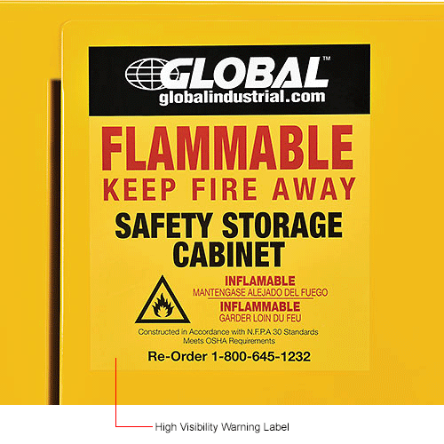 Global Industrial Flammable Cabinet, Self Close Single Door, 12 Gallon 23 Wx19 Dx35 H
