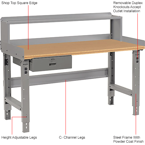 Global Industrial™ Workbench w/ Shop Top Square Edge & Riser, 60