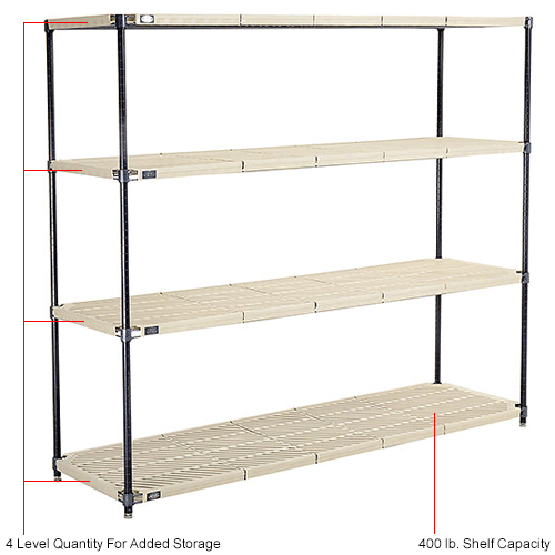 Nexel®, Nexelite®, 4 Tier, Vented Plastic Mat Shelving Unit, 72"W x 21