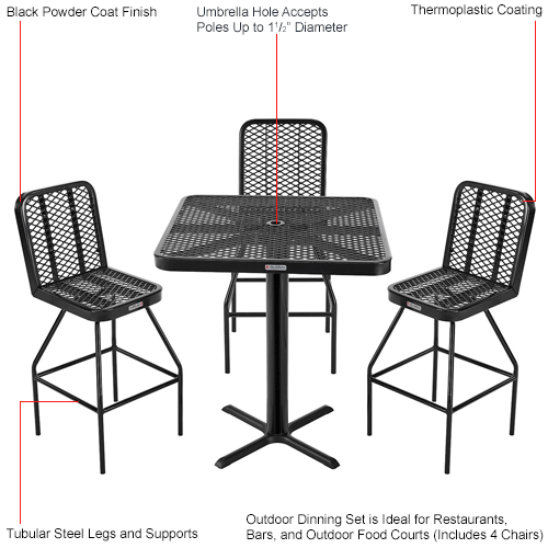 Global Industrial™ Bar Height Outdoor Dining Set, 36" Square x 42"H Table & 4 Chairs, Black