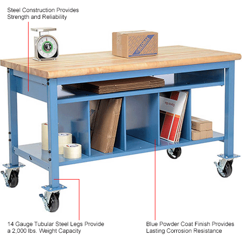 Global Industrial™ Mobile Packing Workbench W/Lower Shelf Kit, Maple ...