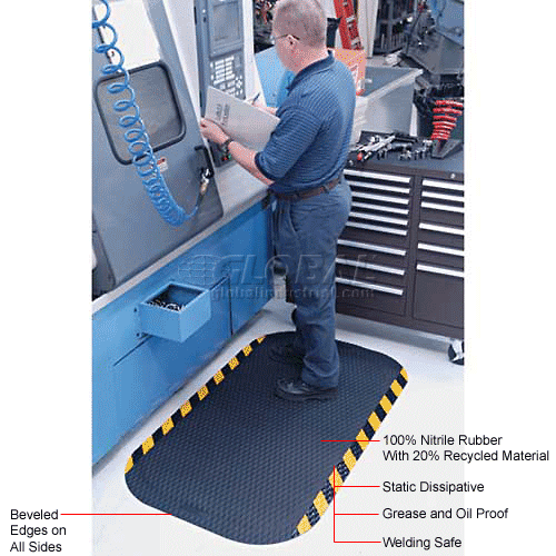 Hog Heaven Anti Fatigue Mat 5/8" Thick 2' x Up to 60' Black/Yellow