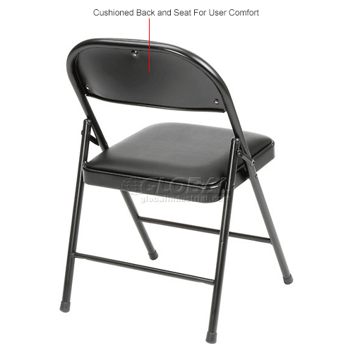 black cushioned folding chairs