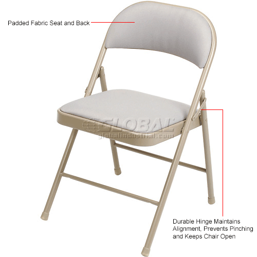 Steel Folding Chair With Padded Fabric Beige