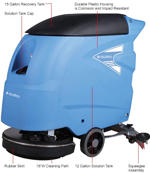 Global Industrial™ Auto WalkBehind Floor Scrubber, 18" Cleaning Path 641263 GLOBALindustrial.ca