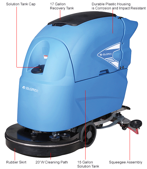 Global Industrial™ Auto WalkBehind Floor Scrubber, 20" Cleaning Path